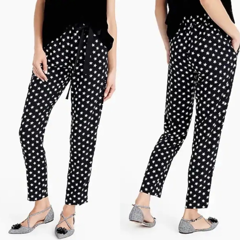 4 for $40 SALE! J.Crew Side Bow Tie Waist Ankle Pants, Black/White Star, Size 6